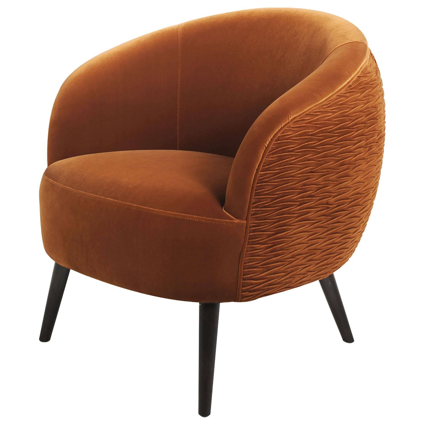 London Mid-Century Modern Ruched Barrel Chair Burnt Orange