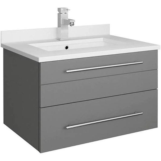 Lucera 24" Gray Wall Hung Modern Bathroom Cabinet W/ Top & Undermount Sink