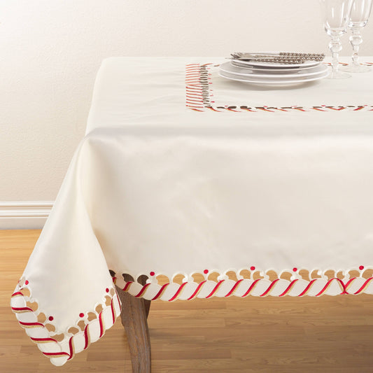 Lifestyle 1633.I72s 72 In. Square Candy Cane Tablecloth, Ivory