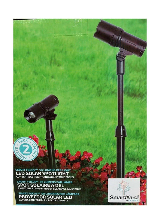 Led Solar Spotlight - 2 Pack Convertible Height & Adjustable Focus