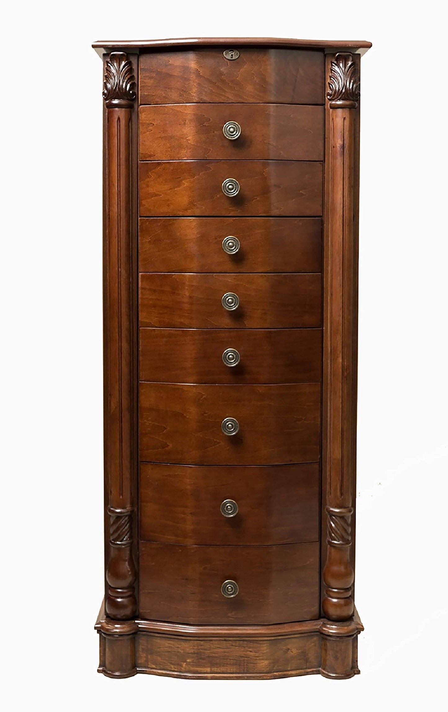 Louis Lockable Walnut Jewelry Armoire, Brown