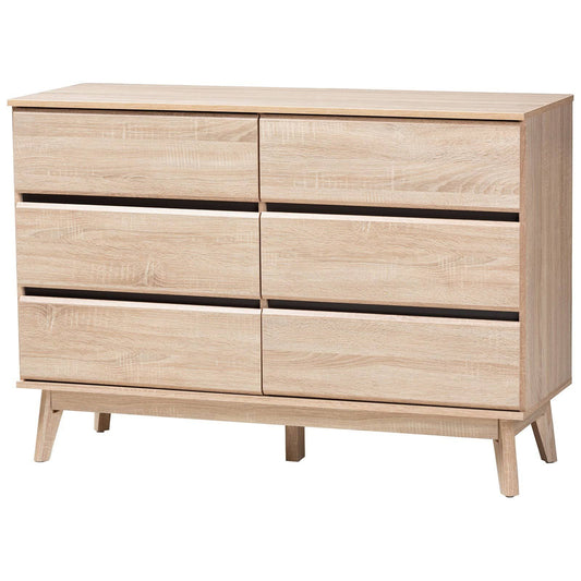 Light Oak 6 Drawer Dresser Brown, Dark Gray - Baxton Studio