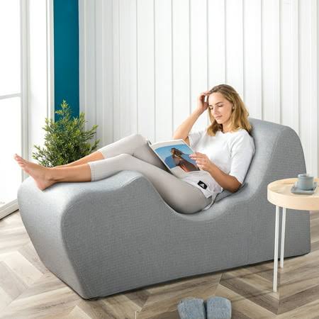 Lotus Herringbone Light Grey Foam Zero Gravity Chaise Lounger