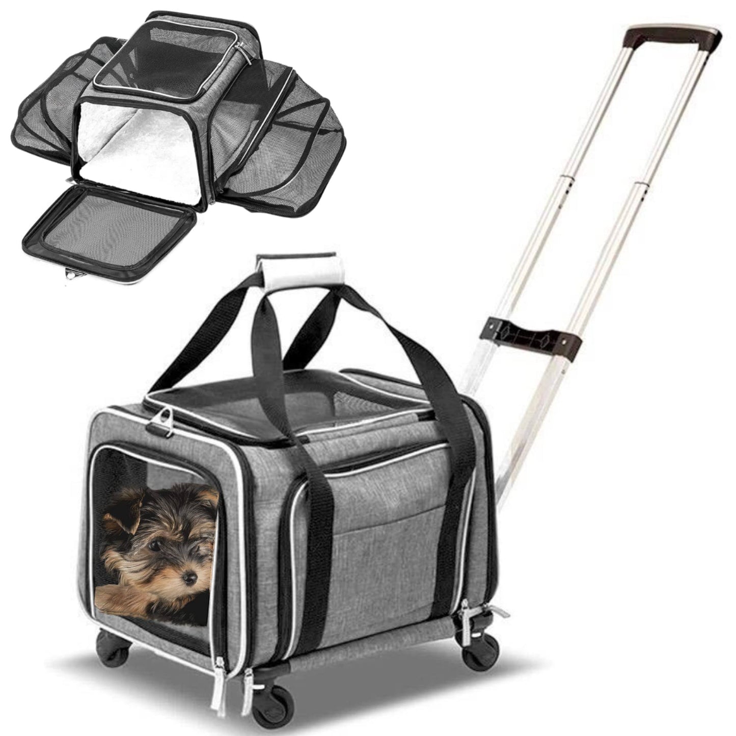 Life 101 Airline Approved Expandable Premium Pet Carrier On Wheels- Two Sided Rolling Carrier- Designed For Dogs & Cats- Extra Spacious Soft