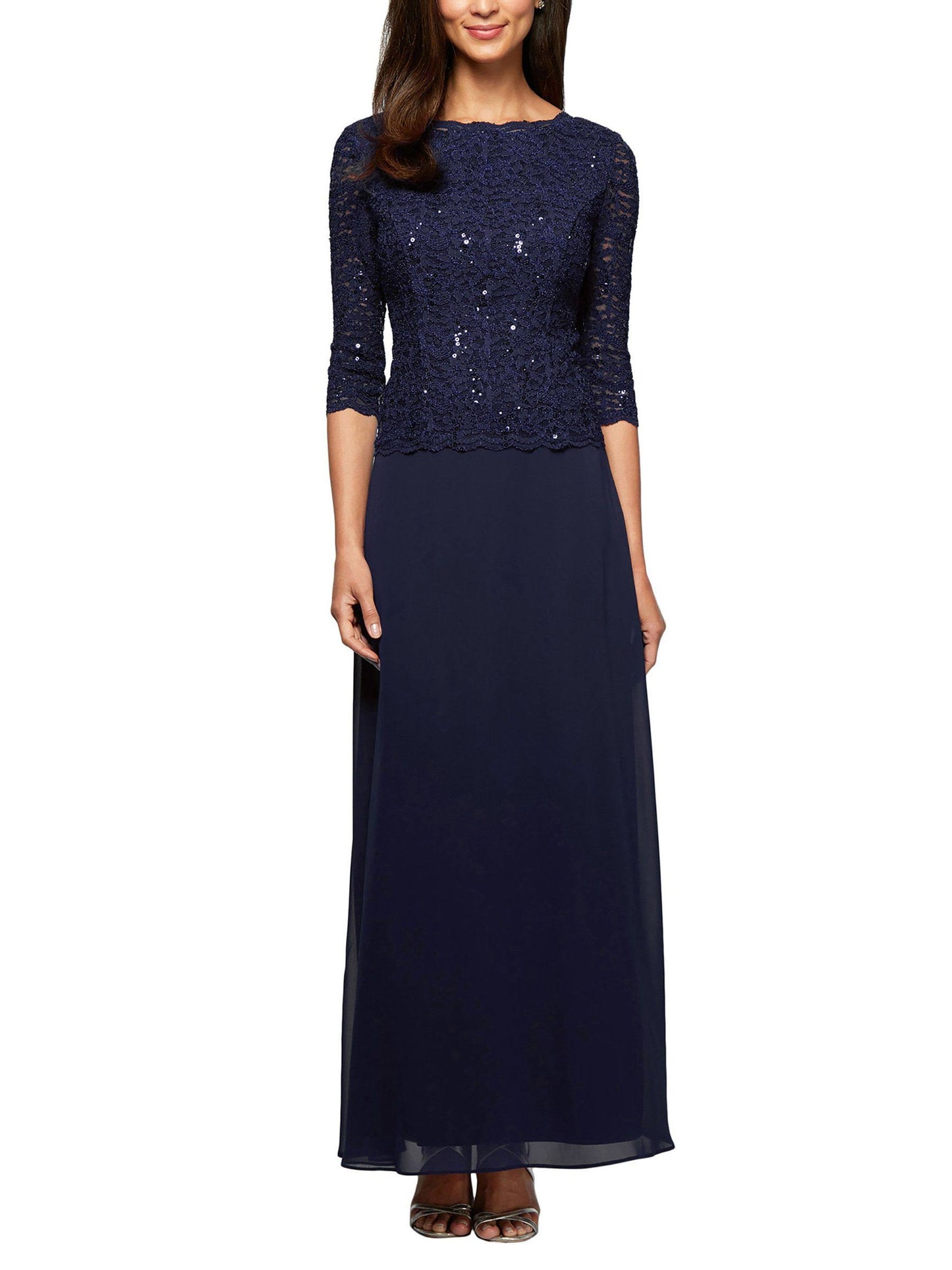 Long Sequin Lace Mock Women's Dress Navy : 12